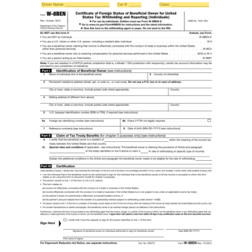 W-8 Tax Form (International Drivers)